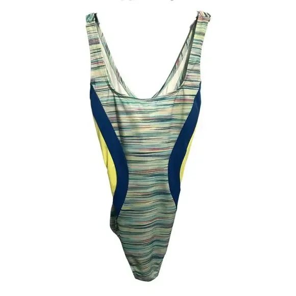 Lands' End Womens Size 16 Blue Yellow One Piece Swimsuit Scoop Padded - Picture 1 of 6